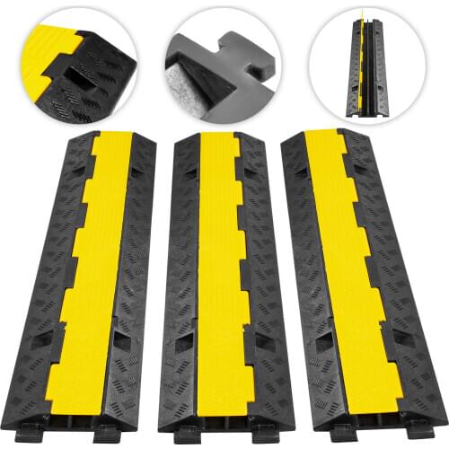 11000lbs per Axle Capacity Protective Wire Cord Ramp Driveway Rubber Traffic Speed Bumps Cable Protector (2-Channel, 3Pack)