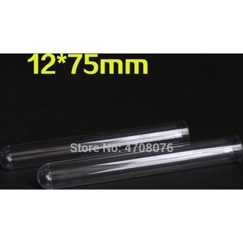 12x75mm 100pcs/lot Plastic test tube without stopper clear lab tube round bottom PS material labware for scientific experiment
