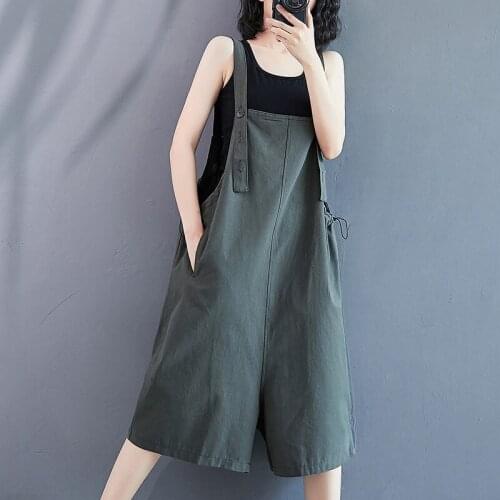 2021 Summer New Women Loose Large Size Casual Seven Point Wide-leg Jumpsuit Korean Fashion Female Suspender Pants aq398