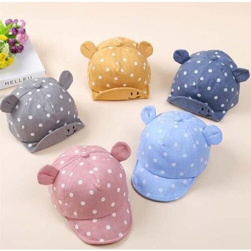 2021 Sun Hat Polka Dot Baby Hat Girl Boy Cotton beach Sun Hat With Ears Summer Newborn Photography Props Children Baseball Cap