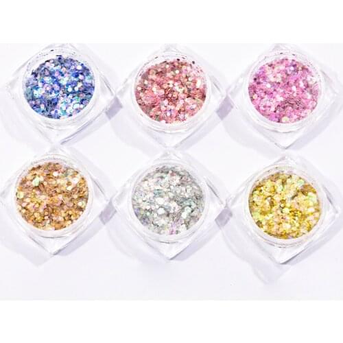 6Jars/Set 6 Colors Mix Nail Art Glitter Powder Sequins Powder For Nail Art Decoration UV Gel Polish Shiny Nail Sequins #L/K5689