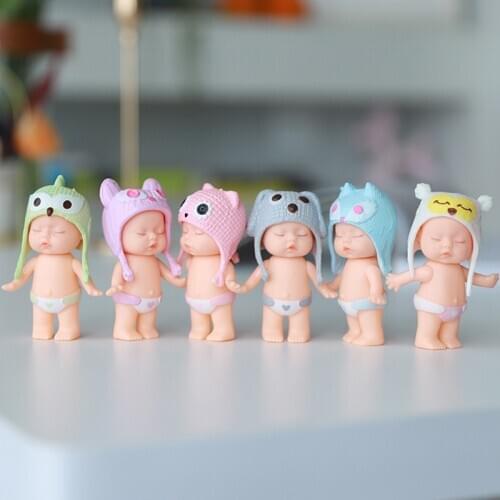 8.5cm 6 Pieces Lovely Doll Sleep Doll Cake Decoration Key Ring Pendant Baking Decor Nude Baby Mini Cute