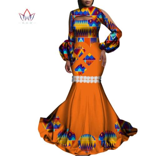 African Dresses for Women Bazin Riche African Print Evening Long Dresses Dashiki African Clothes lantern Sleeve Dresses WY4580