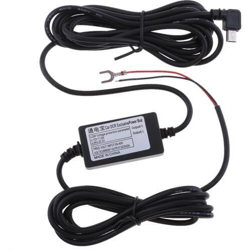 Car Dash Cam Hardwire Kits 8/36V to 5V 3A with Mini USB Left Head Power Adapter Cable