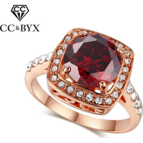 CC Jewelry Fashion Rings For Women Jewelry Luxury Cincin Wanita Square Red Stone Bride Wedding Ring Engagement Anillo CC1076