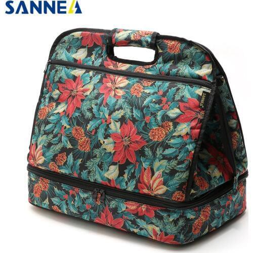 SANNE Double-layer pizza Thermal Insulated Lunch Bag Outdoor portable lunch bag Refrigerated fresh-keeping Thermal Lunch bag