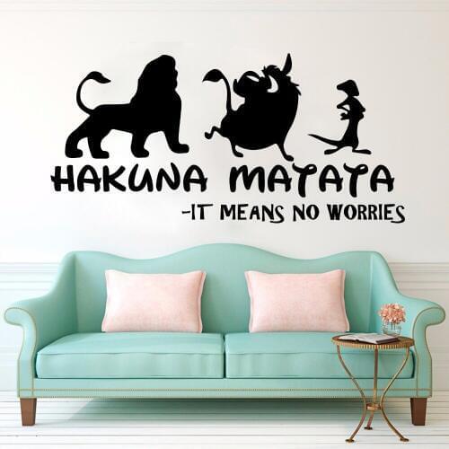 HAKUNA MATATA Lion King Quote Wall Decals Kids Room Nursery It Means No Worry Quote Simba Timon Pumb Wall Sticker Bedroom Vinyl