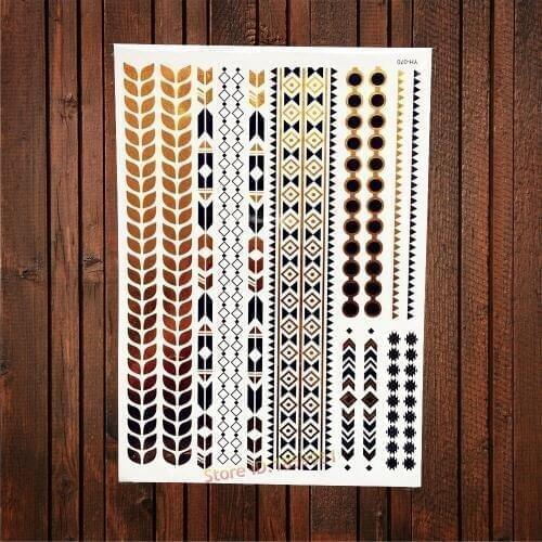 Heathy Gold Black Temporary Tattoo Strap Wrist Bracelet Leaf Chain Design Women Body Art Waterproof Flash Tattoo Sticker AYH-070