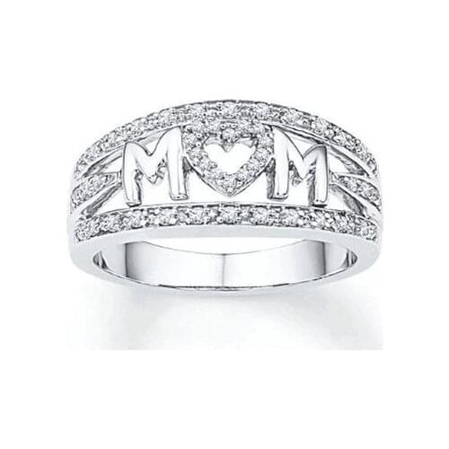 Love Mom Rose Gold Color Rings for Women Shiny Zircon Rhinestone Ring Jewelry Mothers Day Birthday Gift