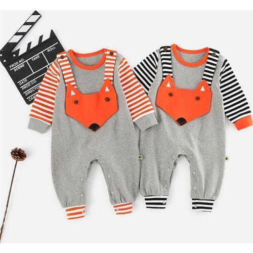 Baby Boy Girl Cute Cartoon Animal Little Fox Robes Striped Clothes Long Sleeve Baby Romper Newborn Infant Toddler Jumpsuit