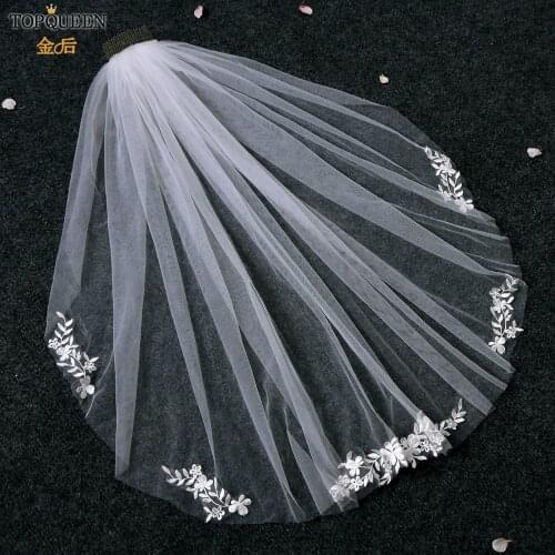 TOPQUEEN V104 Short Wedding Veils Single Tier Raw Edge Bridal Veil Soft Single Tier Bridal Veil with Cut Edge Soft Italian Tulle