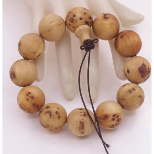 20mm Round Natural Spot Cedarwood Cypress Wood Buddhism Prayer Beads Bracelet 8"