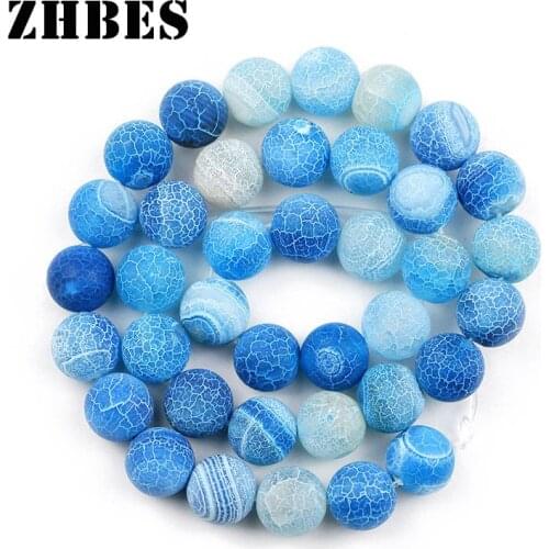 Natural Stone Lake blue Weathered Agates Round 6/8/10/12MM Frosted Spacers Loose Beads Jewelry Bracelets Making DIY Accessories