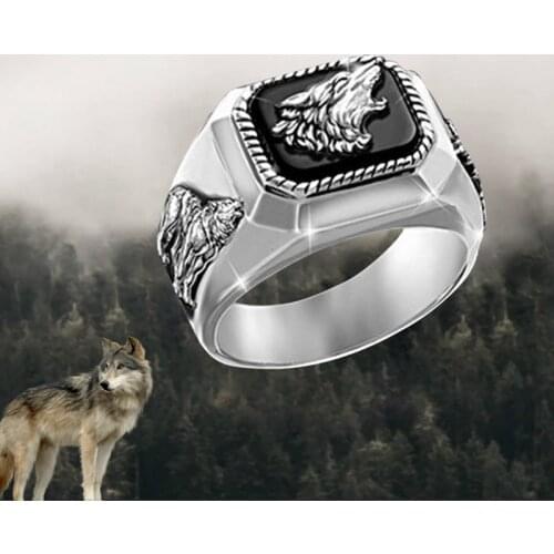 Fashion Vintage Silver Color Creative Wolf Statement Ring Men Punk Wolf Head Biker Rings For Women Boho Jewelry