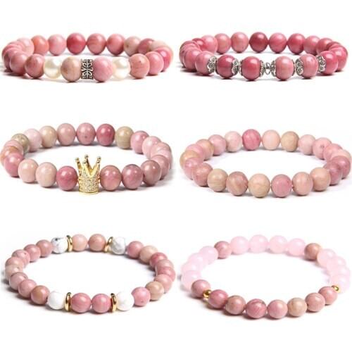 Fashion Natural Stone Rhodochrosite Beads Bracelet Pink White Beaded Bracelets For Women Exquisite Jewelry Female Lovely Gift