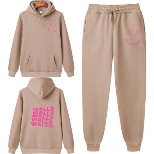 2021 Spring Autumn Brand Mens Smiley Printing Casual Sets Sweatshirts Fashion Pullover Male Long Sleeve Hoodie+Pants