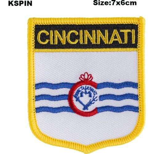 Cincinnati Shield Shape Flag patches embroidered flag patches national flag patches for Cothing DIY Decoration