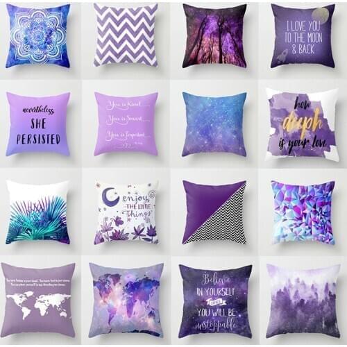 Purple Color Pillowcase Cushion Cover Polyester World Map Flower Throw 45x45cm Home Sofa Bed Car Decorative Pillowcover