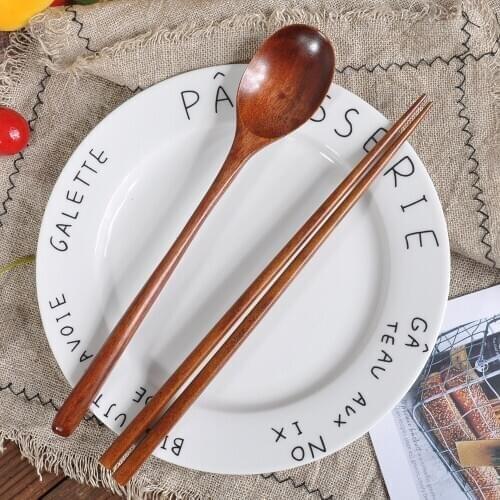 Portable Tableware Wooden Cutlery Sets Wooden Spoon Fork Bamboo Kitchen Cooking Utensil Tools Soup-Teaspoon Tableware
