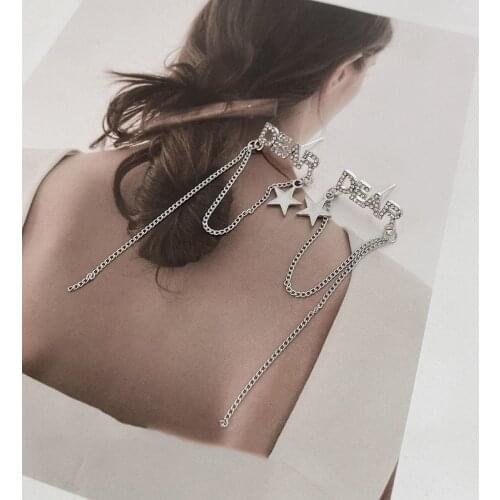 Origin Summer Trendy Letter Long Tassel Chain Dangle Earring for Women Elegant Star Rhinestone Earring Jewelry Pendientes