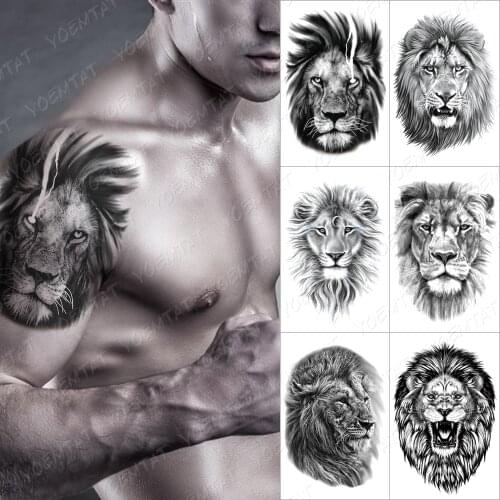 Realistic Lightning Lion Temporary Tattoo Sticker For Men Women Wolf Tiger Waterproof Fake Henna Wild Animal Body Art Tatoo