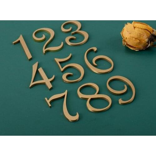 Modern Brass House Numbers Stickers For Apartment Metal Self Adhesive Doorplate Door Plaque Number Mailbox Address Street Signs