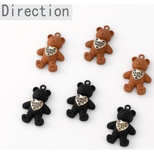 Alloy spray leather cute kawaii love Bear Pendant DIY handmade earrings hair accessories
