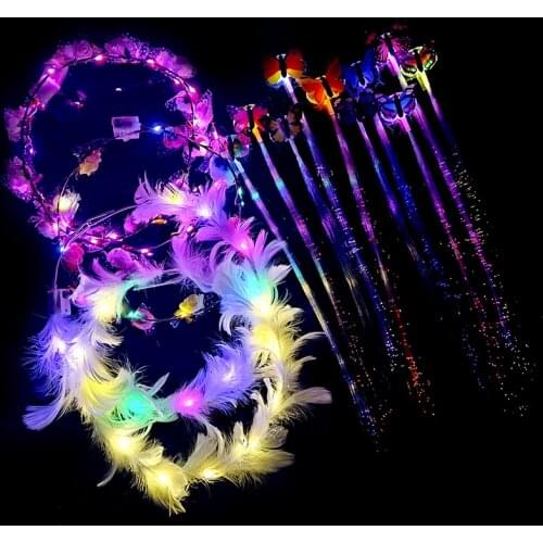 LED Hair Light Women Girl Crown Flower Headband Glowing Hair Wreath for Wedding Party Decoration Birthday Gift Christmas Garland