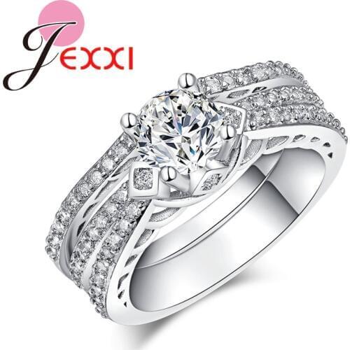 Top Full Clear Micro Cubic Zircon Crystal Fashion Wedding Rings Sets For Woman 925 Sterling Silver Engagement Rings Sets
