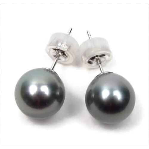 Gorgeous pair of 10-11mm tahitian black green pearl earring18/ k