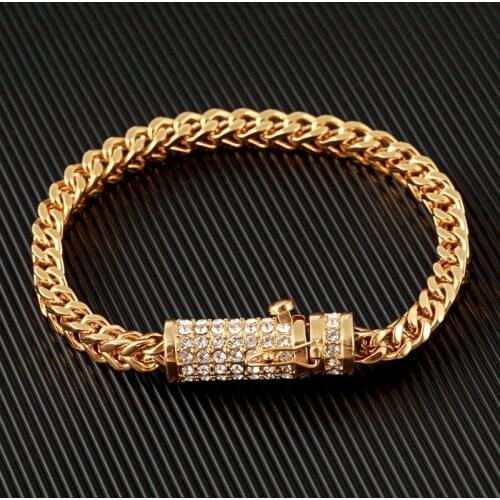 WENDYFO High Quality Gold Color Rhinestone Bracelet For Men Women
