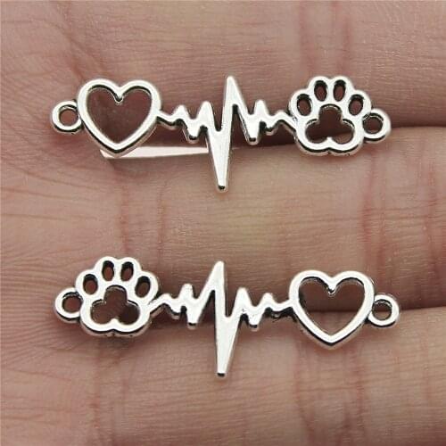 WYSIWYG 20pcs12x34mm Jewelry DIY Handmade Craft Charms Dog Claw Love Heartbeat Ecg Connector