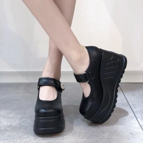 2021 New INS Hot Sale Brand Punk Goth Round Toe Platform Wedges Womens Sneakers Lace Up Design 2021 Casual Cute Womens Shoes