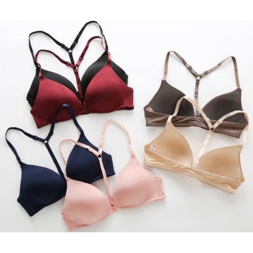 Spring Summer Seamless Sexy Front Button Bra Push Up Y-Line Straps Underwear Female Wireless Small Chest Bralette
