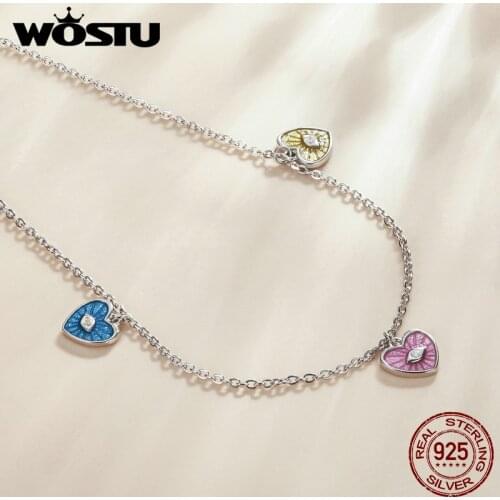 WOSTU Real 925 Sterling Silver Heart Demon Eye Exquisite Pendant Choker Necklace For Women Jewelry Gift CQN469