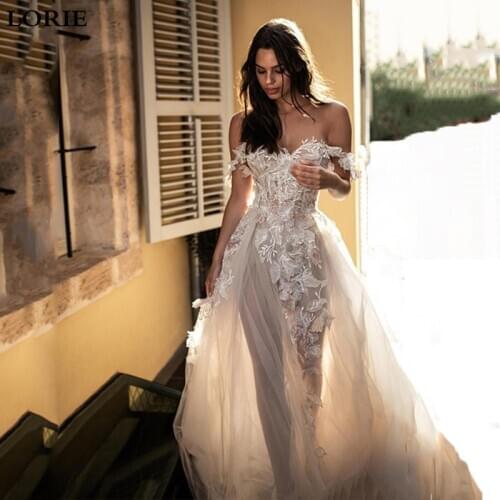LORIE Princess Wedding Dress 2019 Vestidos de novia Off The Shoulder 3D Appliqued Lace Sexy Wedding Bride Dresses