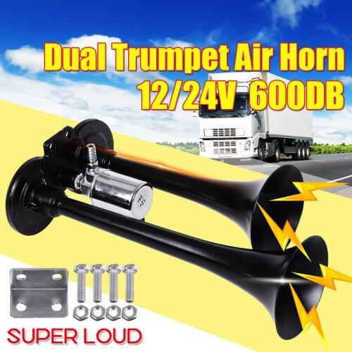 600DB Car Horn Super Loud Dual Trumpet Air Horn 12V/24V Compressor For Car Truck Boat Train Horn Hooter For Auto Sound Signal