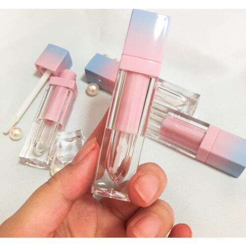 200pcs/lot Square Empty Lip Gloss Tube Gradient Pink Blue Plastic Elegant Lipstick Liquid Cosmetic Containers 5ml Sample