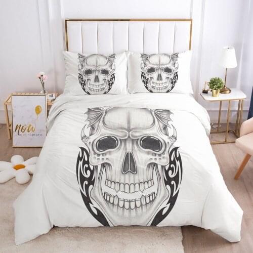 3D Duvet Cover Set Bed Linens Skull Bedding Sets King Queen Full Double Twin Size Quilt Bedsheet Pencil Draw White Custom Design