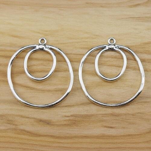 5 Pieces Tibetan Silver Large Open 2 Rings Circles Charms Pendants 2 Sided for Necklace Jewellery Making 53x49mm