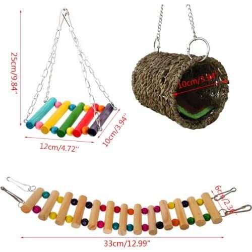 69HF 3Pcs Hanging Parrot Cage Toy Squirrel Hamster Squirrel Hammock Bird Nest Swing Ladder Ferret Play Toy