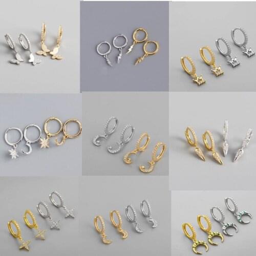 925 Sterling Silver Punk Hip-Hop Geometric Pendant Hoop Earrings For Women Party Jewelry Accessories Wholesale A016