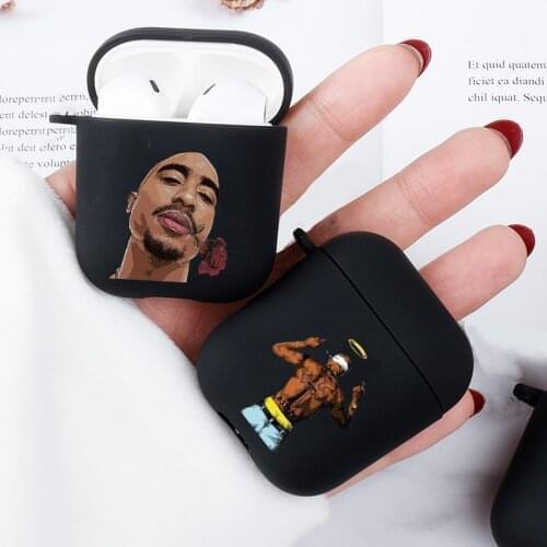 American Rap Godfather 2PAC Turban Earphone Case for Airpods 2 1 Cases for Air Pod Cute Soft Silicone black Cover For Airpod 1 2