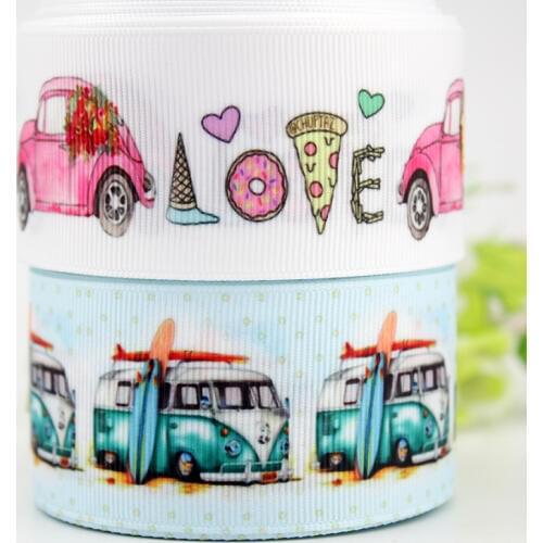 Free shipping printed cartoon car ribbons 38mm grosgrain valentine ribbon love 10 yard sets DIY bows gift wraping tape