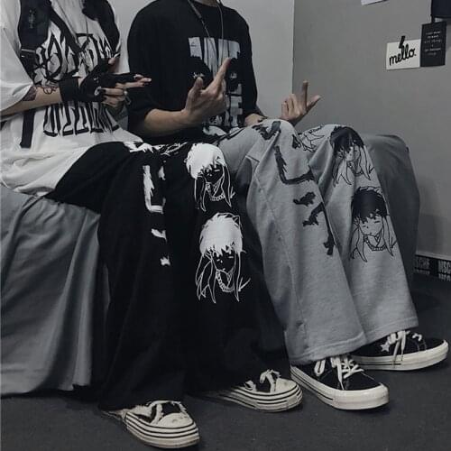Harajuku Anime Characters Fashion Japanese Pattern Hip Hop Wide Leg Pants Women Men Casual Streetwear Elastic Waist Jogger Pants