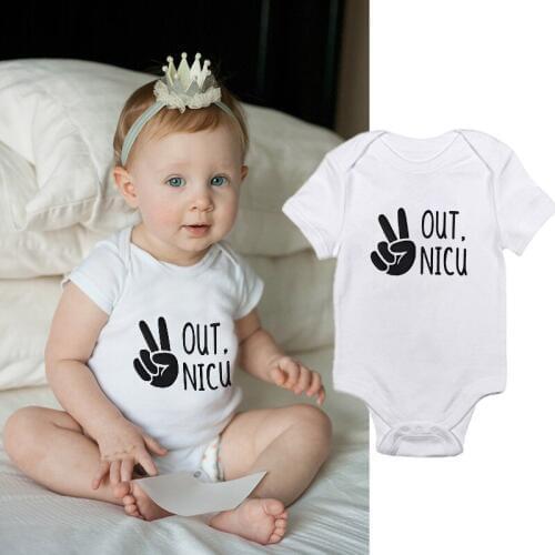 DERMSPE 2019 Summer New Style Baby Girls Boys Rompers Short Sleeve Newborn Baby Clothes Print Out Nicu Finger Jumpsuit White