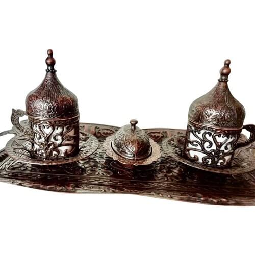 Two Cups and Candy Pot Set of Vintage Color Ottoman Turkish Greek Arabic Coffee Espresso Serving Cup Saucer Set