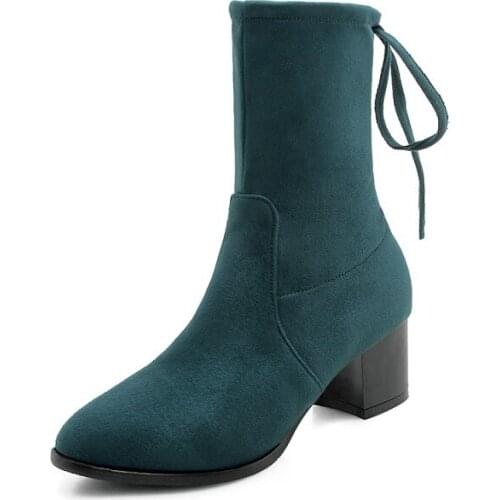 Big Size Euro-American wind-pointed round-headed sleeve with thick heel and mid-boot with tie