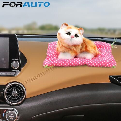 FORAUTO Car Ornament With Sound Cute Kitten Toys Dashboard Decoration Simulation Plush Cat Doll Auto Accessories Car-Styling