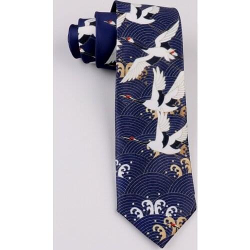 Free Shipping New Male mens Original design creative gift men and women dark blue crane printing tie and wind retro necktie